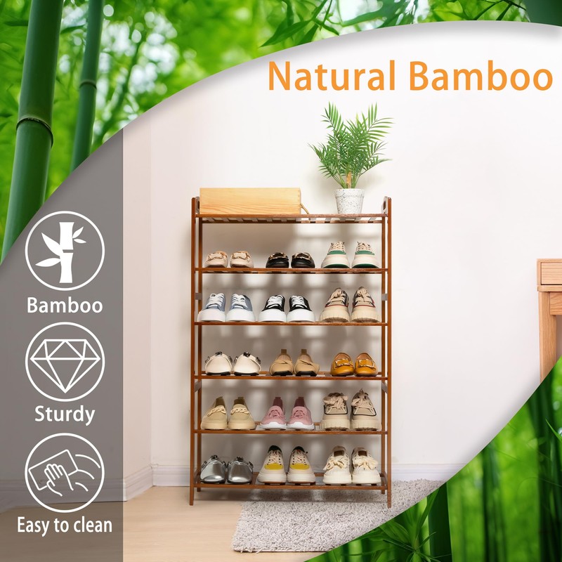 RKK Shoe Rack for Front Foor Entrance, Bamboo Shoe Rack