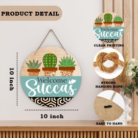 HEZNZXQ Welcome Succas Wooden Sign, Round Decorative Wall Plaque, 10 x 10 Inches, Rustic Floral Theme, Hanging Mount, Home Decor, Gifting, Seasonal Decor