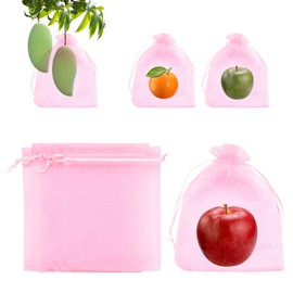 M METERXITY 100 Pcs Fruit Protection Bags - 6x8 Inch Fruit Netting Bags Fruit Cover Mesh Bag with Drawstring Netting Barrier Bags Apply to Fruit/Flower(Pink)