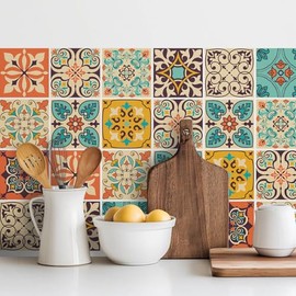 Vintage Moroccan Bohemian Tile Stickers 30 PC Pack - Self-Adhesive PVC Waterproof Wall Decals Kitchen Bathroom Backsplash Decor - 4x4 Inch