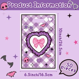 Z1juce 50PCS Kawaii Cartoon Cute Anime Party Favor Bags 6.5x10 Inch Bow Heart Plastic Gift Bags with Handles for Girls Boys Kids Birthday Party Purple Treat Candy Bag for Baby Shower Holiday Supplies