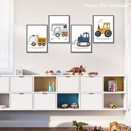 Dazzlewall 6Pcs Construction Trucks Wall Decor Poster Motivational Quotes Wall Poster for Nursery Toddler Boy Room Decor 8x10 in Unframed