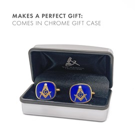 THE MASONIC COLLECTION Square & Compass with G Cufflinks - Stunning White Crystal Stone - Blue and Gold Plated - Freemason Gifts for Men