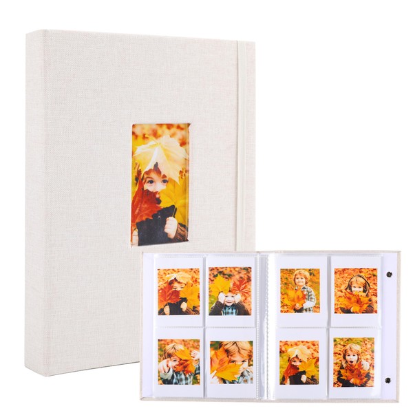 Ayorasly Polaroid Photo Album, Small Picture Book Holds 280 Photos, Beige Memory Book for 2 × 3 in Pictures, Linen Cover Photocard Album with Display Window, Great for Wedding Travel Baby Growth