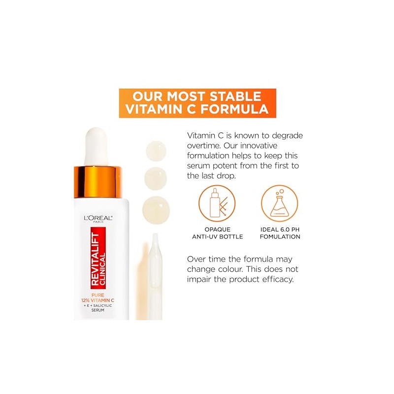 L'Oréal Paris 12% Pure Vitamin C Serum, Revitalift Clinical, 30ml