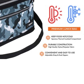 OPUX Premium Lunch Box, Insulated Lunch Bag for Men Women Adult | Durable School Lunch Pail for Boys, Girls, Kids | Soft Leakproof Medium Lunch Cooler Tote for Work Office | Fits 8 Cans (Green Camo)