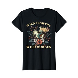 Wild Flowers Horses Vintage Equestrian Farm Women Girls Kids T-Shirt