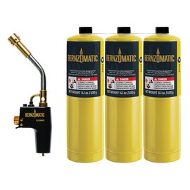 Bernzomatic® DuraCast® Wide Surface Torch - Durable Cast Body Aluminum Construction for Cooking, Heat Shrinking, Metalworking, and Vinyl Wrapping (TS 4500 Torch + 3 MAP PRO Gas Cylinders)