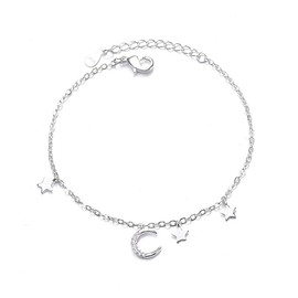 LUTAKU 925 Silver Moon Stars Bracelet for Women Girls Sparkling Universe Bracelet for Best Friend Jewelry Gift (silver)