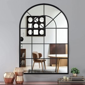 NXHOME Black Arched Window Mirror 40x24 Inch, Metal Framed Wall Mirror for Living Room, Dining Room Decor - Elegant Decorative Wall Mounted Mirror for Fireplace, Entryway, Bedroom