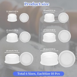 60PCS 6 Size Salt and Pepper Stoppers Plugs, Plastic Stoppers for Salt and Pepper Shaker & Reusable Round End Caps for Bottles with Diameters 11/13/15/17/19/24mm, Salt & Pepper Shaker Plugs Stopper's