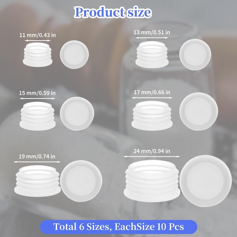 60PCS 6 Size Salt and Pepper Stoppers Plugs, Plastic Stoppers