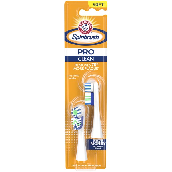 Arm & Hammer Spinbrush Pro Series, Clean Electric Toothbrush Replacement Brush Heads Refills, Soft Bristles, 2 Count - 6 Pack. (Includes 12 Replacement Brush Heads Total.)
