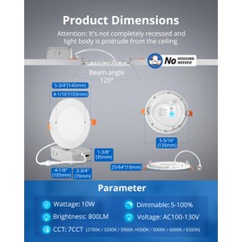 Vtuik 2 Pack 5 inch 10W LED Can Light Retrofit with Junction Box, 850lm/CRI85 Ultra Thin LED recessed Lighting 7CCT 2700K-6500K with a Simple Switch IC Rated, ETL Listed