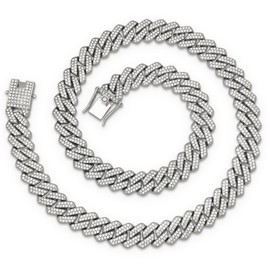 ICEDATA Mens Cuban Link Chain 13MM Width Cuban Chain Necklace AAA+ Rhinestones Zinc Alloy Hip Hop Chains for Men (18inch, Silver)
