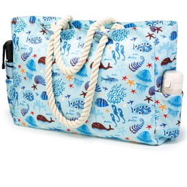 KUAK Beach Bag for Women, Extra Large Beach Bags Waterproof Sandproof Shoulder Tote Bag with Zipper Pockets for Family Travel Vacation Pool