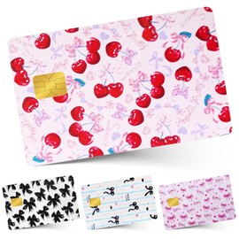 ZEOTIXGE 16 Pack Credit Card Stickers - Adhesive Protective Skin Covers for Debit Cards | Cute Bow & Cherry Designs, Durable Vinyl Decals (Scratch Resistant)