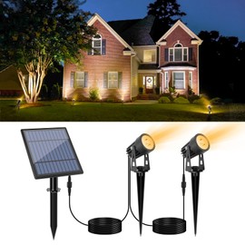 APONUO Metal Solar Spot Lights Outdoor with 9.8ft Cable Solar Powered Landscape Lighting Low Voltage IP65 Waterproof Auto On/Off for Outside Garden Yard Landscape Pathway Garage-Warm White(2-in-1)
