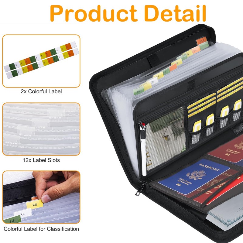 Accordion File Organizer, 12 Pocket Expanding File Folder with Multi