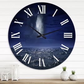 Designart 'Full Moon Over Dark Ocean At Night' Nautical & Coastal wall clock - 36 in. high, 36 In. Wide