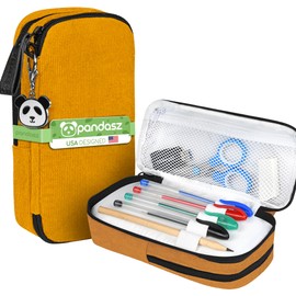 PANDASZ Aesthetic Pencil Case for School Supplies - Cute Zipper Pencil Pouch - Pen Holder Bag/Organizer in Soft Corduroy for Teen Girls Boys Adults (Mustard)