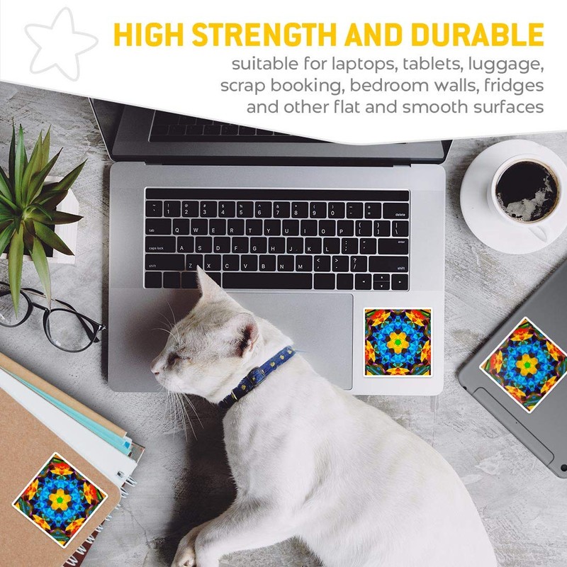 Square Stickers (Set of 2) 10cm - Fun Geometric Mosaic