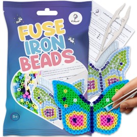 La Manuli Colourful Ironing Beads / Fuse Beads with Pegboard, Butterfly + Extra Midi Beads, Transparent Pegboard & Accessories, Great Gift for Children from 5 Years, Butterfly