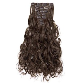 OneDor 20 Inch Curly Full Head Clip in Synthetic Hair Extensions 7pcs 140g (8#-Medium Ash Brown)