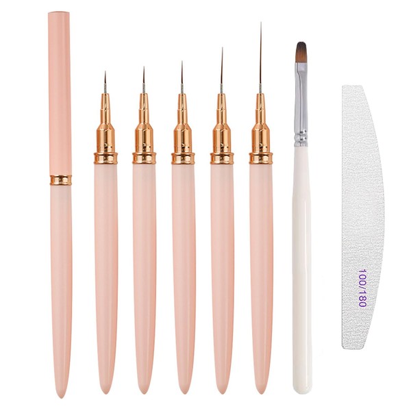 7Pcs Nail Art Liner Brushes Set 5/7/9/15/25mm, Thin Nail Art