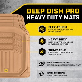 Cat® CAMT-9014 (4-Piece) Heavy Duty Deep Dish Rubber Floor Mats, Trim to Fit for Car Truck SUV & Van, All Weather Total Protection Durable Liners Gray