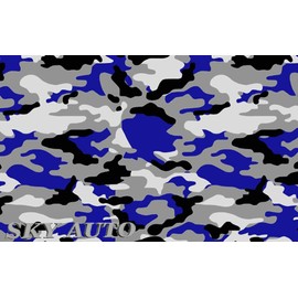 Sky Auto INC Blue Black White Gray Camouflage Vinyl Car Wrap Film Sheet + Free Cutter & Squeegee (1FT x 5FT / 12" x 60")