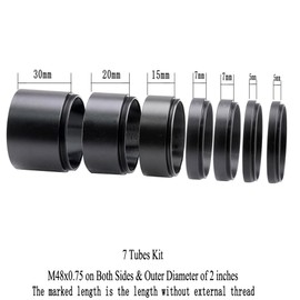 Starboosa Telescope M48-2 inches Extension Tube Kit for SLR Cameras and Eyepieces - Length 5mm 5mm 7mm 7mm 15mm 20mm 30mm - M48x0.75 on Both Sides & Outer Diameter of 2 inches - 2 inches 7 Tubes Kit