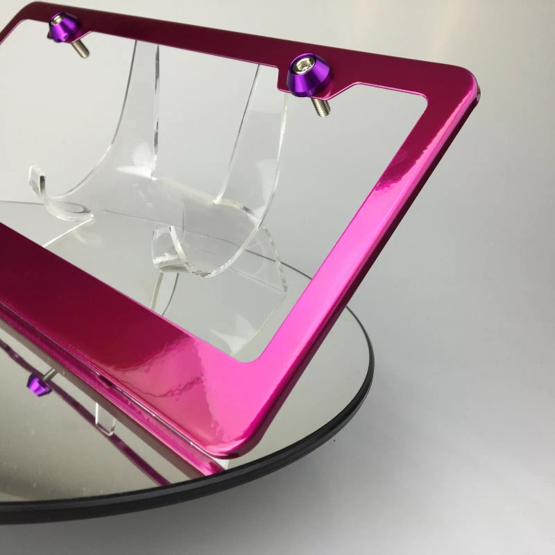 MotorVehicleParts Hot Pink Stainless Steel License Plate Frame w/ Aluminum