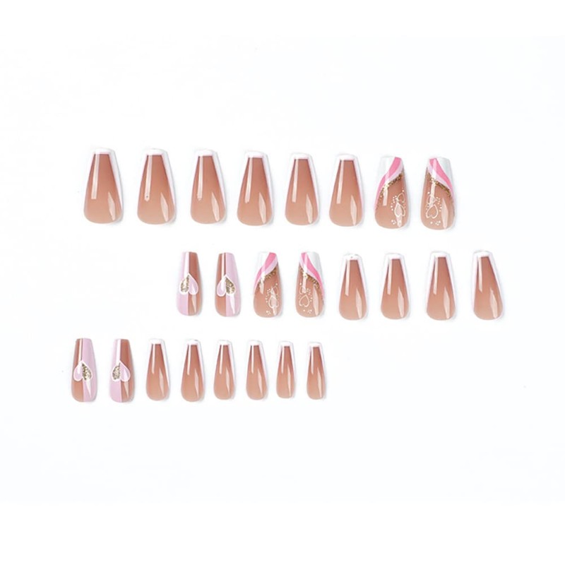 Carufin 24 Pieces Beautiful Rabbit Coffin False Nail Pink Gradual