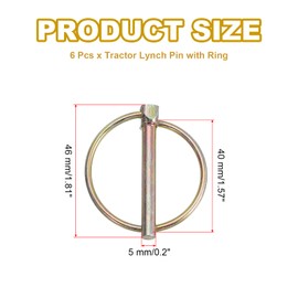 PATIKIL M5 x 40 mm Tractor Lynch Pin with Ring, 6 Pieces Heavy Duty Assortment Kit Lock Pin Clips for Tractors Trailers Agricultural Trucks Mowers, Rose Gold