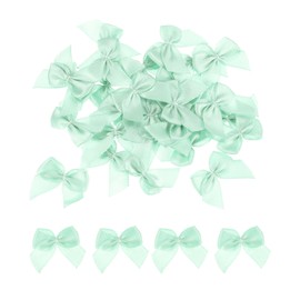 MECCANIXITY 80Pcs Mini Ribbon Bow 1" Mini Fabric Satin Ribbon Flower Bows for Craft DIY Wedding Birthday Party Green
