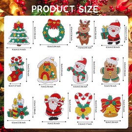 Pack of 12 Diamond Painting Christmas Diamond Painting Key Ring Christmas Diamond Painting Pendant Christmas Diamond Painting Sticker Kit New Year Carnival Christmas Gifts