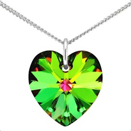 Lua Joia Sterling Silver Crystal Necklace With Sparkly Fire Green Heart Pendant Chain Love Jewellery for Women Gift for Mum, Mother's Day, Wife, Birthday, Anniversary & Valentine’s 20 inch
