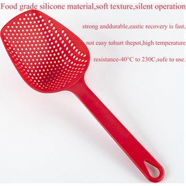 Solid Food grade silicone Spider Skimmer Ladle for Cooking and Frying, Kitchen Utensils Wire Pasta Strainer Spoon with Handle for Kitchen Frying Food, Pasta, Spaghetti, 4.8 Inch（Red）