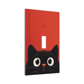 Nadoabtm Decorative Light Switch Cover Cartoon Style Cute Black Cat Red Background 1 Gang Single Toggle Device Electrical Faceplate Switchplates Decorator Outlet Wall Plate for Kids Room Nursery Decor