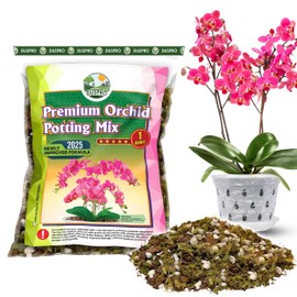 [Upgraded] DUSPRO Orchid Potting Mix for Repotting with Forest Moss, Pine Bark, Perlite & Pumice, Orchid Bark Potting Mix, Orchid Repotting Kit Drainage Indoor Potting,1 Quart Fills one 6'' Orchid Pot
