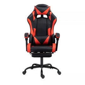 FelixKing PU Gaming Chair Racing Ergonomic Design W/ Footrest USB Massage Lumbar Pillow - Red