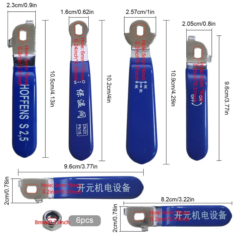 6 Pieces Different Lever Handle for Ball Valve Stainless Steel