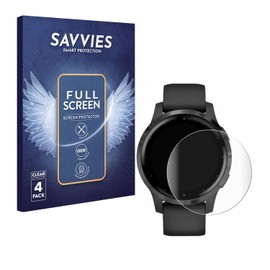 Savvies (4 Pack Full-Screen Protection Film compatible with Garmin vivoactive 4 (45 mm) Full Cover Screen Protector 3D Curved [Edge to Edge]