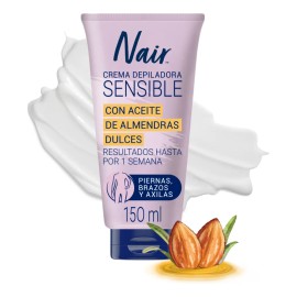 Nair Crema Depiladora Corporal Piel Sensible 150 ml Probada por Dermatólogos con Ingredientes Naturales: Aceite de Almendras Dulces, Piel Suave y Tersa