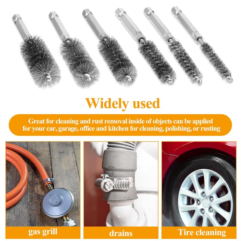 8 PCS Stainless Steel Wire Bore Brushes, Wire Brush Set