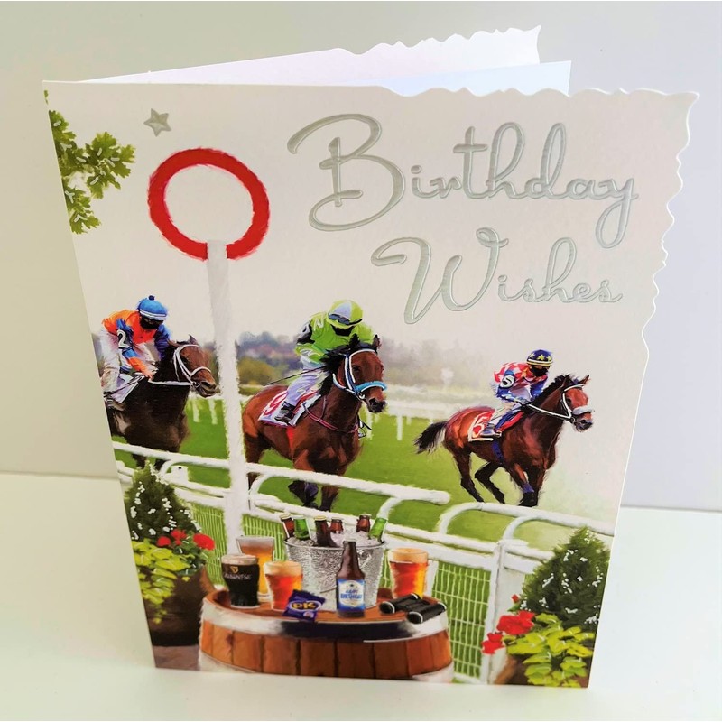 Jonny Javelin Male Birthday Wishes Card - Horse Racing