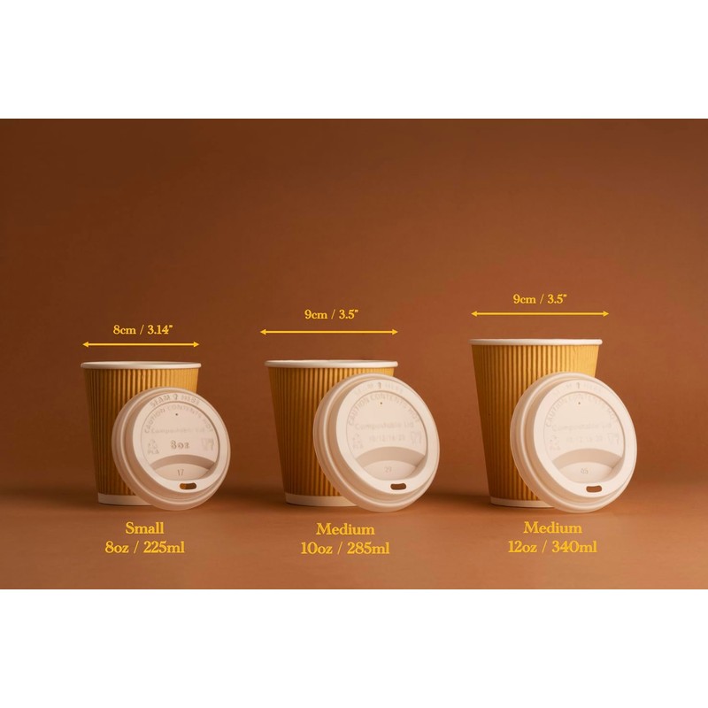 FOOGO Green 25x 10oz Disposable Paper Coffee Cups with Lids,
