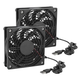 Pack of 2 USB Computer Case Fans, Small Compact Fan, 18 DBA Low Noise, Quiet 5V USB PC Cooling Fan, Multiple Power Supply Modes for Router, TV Modem