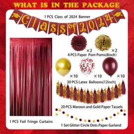 Graduation Decorations Class of 2025, Maroon and Gold Class of 2025 Banner Congrats Grad Backdrop Paper Pompoms Hanging Swirls and Balloons for 2025 Graduations Party Decorations Supplies